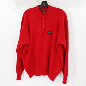 VTG Paul & Shark Yachting Sweater Mens Large Wool Blend Red Elbow Patches Henley